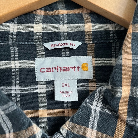 Men’s Carhartt Relaxed Fit Flannel Button Down Shirt Plaid Casual Long Sleeve 2X - Picture 4 of 5